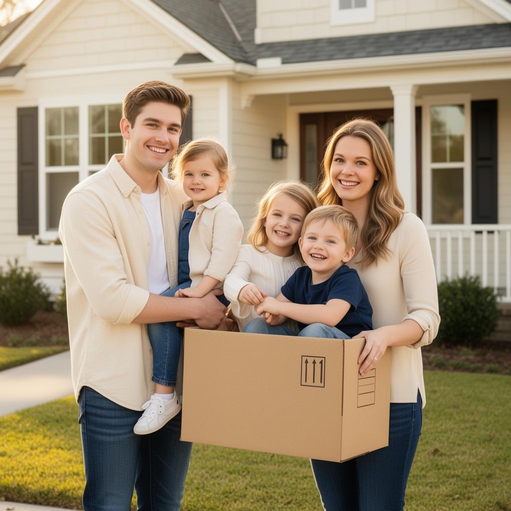 A family moving into their new home