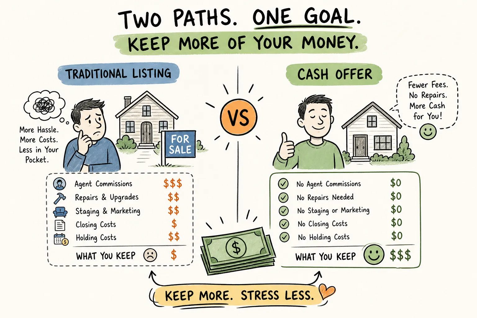 Cash offer versus traditional listing seller cost comparison